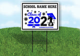 School Name Here Class of 2021 Black blue Graduation Yard Sign with Stand LAWN
