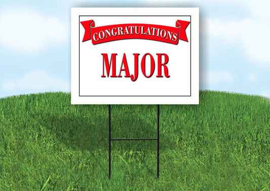 MAJOR CONGRATULATIONS RED BANNER 18in x 24in Yard sign with Stand