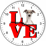 Greyhound With Glasses Cute Puppy Dog kitchen living room Wall Clock