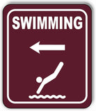 SWIMMING DIRECTIONAL LEFT ARROW CAMPING Metal Aluminum composite sign