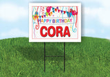 CORA HAPPY BIRTHDAY BALLOONS 18 in x 24 in Yard Sign Road Sign with Stand