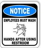 NOTICE EMPLOYEES MUST WASH HANDS AFTER RESTROOM Metal Aluminum Composite Sign