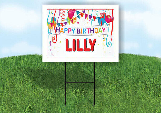 LILLY HAPPY BIRTHDAY BALLOONS 18 in x 24 in Yard Sign Road Sign with Stand