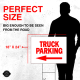 TRUCK PARKING LEFT arrow red Yard Sign with Stand LAWN SIGN