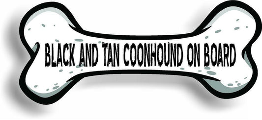 Dog on Board Black And Tan Coonhound Bone Car Magnet Bumper Sticker 3"x7"