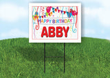 ABBY HAPPY BIRTHDAY BALLOONS 18 in x 24 in Yard Sign Road Sign with Stand