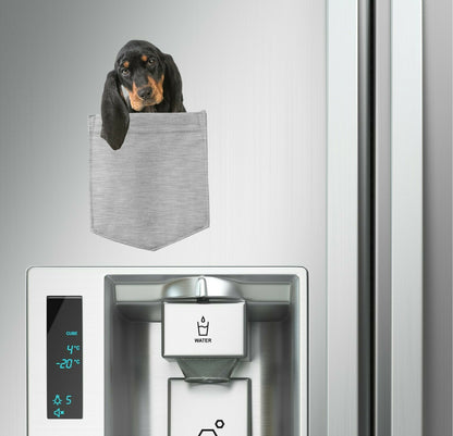 Black & Tan Coonhound in pocket Fridge Car Magnet Bumper Sticker App size 4"x7"