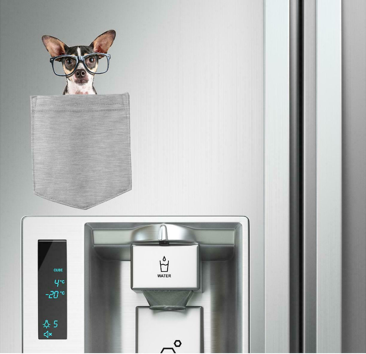 Chihuahua with glasses in pocket Fridge Car Magnet Bumper Sticker App size 4"x7"