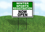 SPORTS REGISTRATION GREEN WHITE WINTER Yard Sign with Stand LAWN SIGN