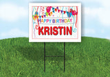 KRISTIN HAPPY BIRTHDAY BALLOONS 18 in x 24 in Yard Sign Road Sign with Stand