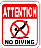 ATTENTION NO DIVING SWIMMER Metal Aluminum composite sign