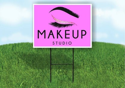 MAKEUP STUDIO PINK Plastic Yard Sign ROAD SIGN with Stand