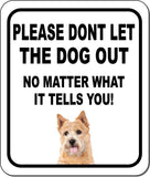 PLEASE DONT LET THE DOG OUT Norwich Terrier Metal Aluminum Composite Sign