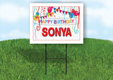 SONYA HAPPY BIRTHDAY BALLOONS 18 in x 24 in Yard Sign Road Sign with Stand