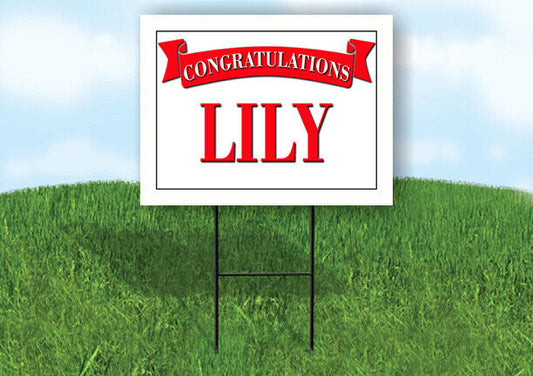 LILY CONGRATULATIONS RED BANNER 18in x 24in Yard sign with Stand