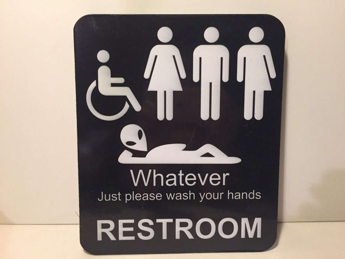 funny bathroom sign 8 1/2 X 10 RESTROOM SIGN Aluminum NEW An alien men women
