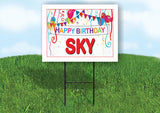 SKY HAPPY BIRTHDAY BALLOONS 18 in x 24 in Yard Sign Road Sign with Stand