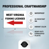 WEST VIRGINIA _FISHING LICENSES LEFT ARROW  Yard Sign w Stand LAWN SIGN Single