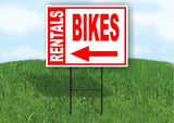 RENTALS BIKES BOLD LEFT arrow RED 18inx24in Yard Road Sign w/  Stand