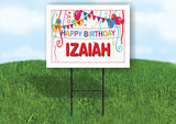 IZAIAH HAPPY BIRTHDAY BALLOONS 18 in x 24 in Yard Sign Road Sign with Stand