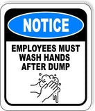 NOTICE EMPLOYEES MUST WASH HANDS AFTER DUMP Metal Aluminum Composite Sign