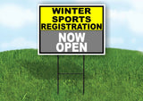 SPORTS REGISTRATION YELLOW SILVER WINTER Yard Sign with Stand LAWN SIGN