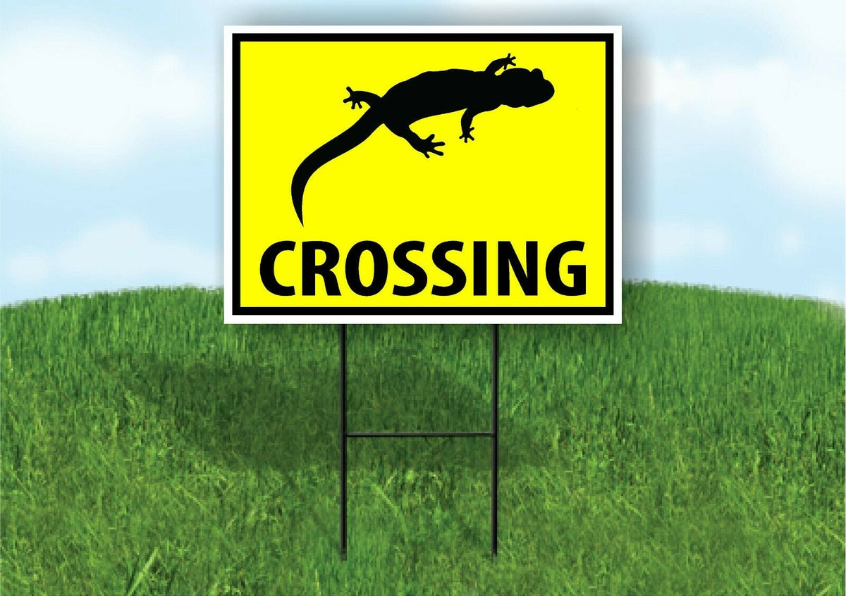 LIZARD GECKO CROSSING XING YELLOW Plastic Yard Sign ROAD SIGN with Stand