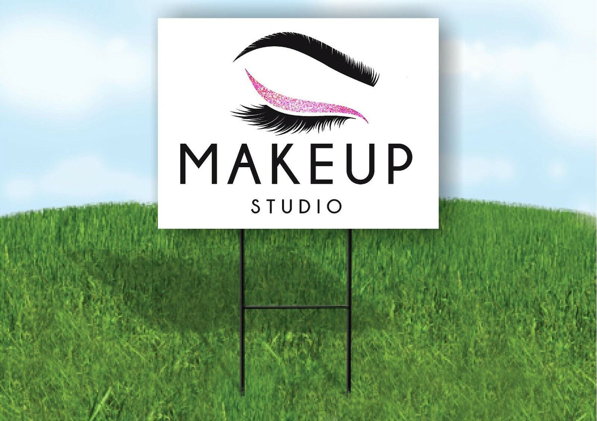 MAKEUP STUDIO WHITE Plastic Yard Sign ROAD SIGN with Stand