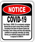 NOTICE Dear Guests disclaimer restaurant enter at risk Aluminum composite sign