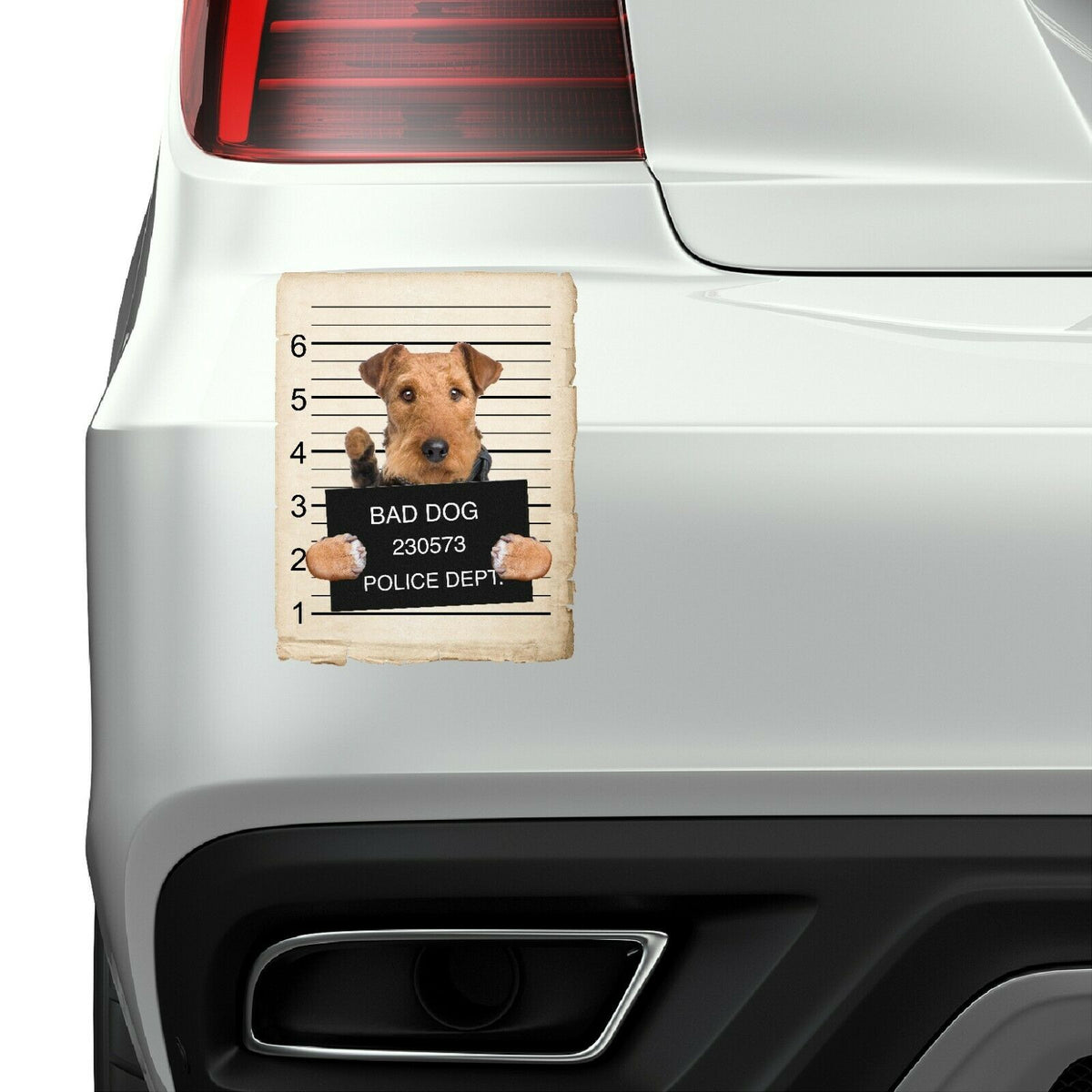Airedale Terrier Mugshot Bad Dog Fridge refrigerator Car Magnet Bumper Sticker