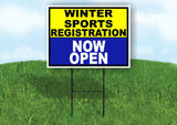 SPORTS REGISTRATION YELLOW BLUE WINTER Yard Sign with Stand LAWN SIGN