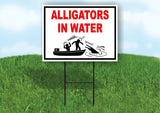 ALLIGATORS IN WATER  BOAT HAZARD BLACK RED Yard Sign Road with Stand LAWN SIGN