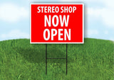 STEREO SHOP NOW OPEN RED Plastic Yard Sign ROAD SIGN with Stand