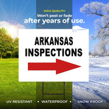 INSPECTIONS RIGHT ARROW RED_ ARKANSAS Yard Sign with Stand LAWN SIGN