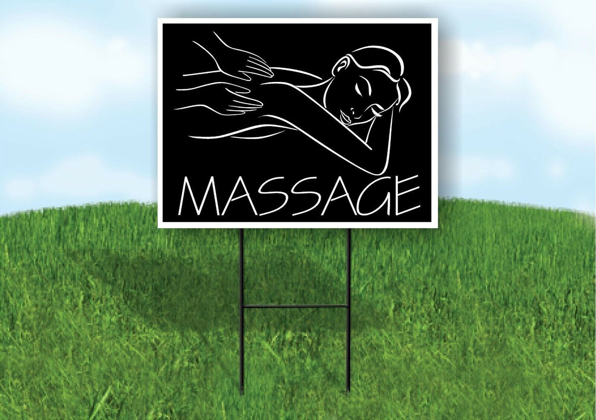 MASSAGE THERAPY HANDS BLACK Plastic Yard Sign ROAD SIGN with Stand
