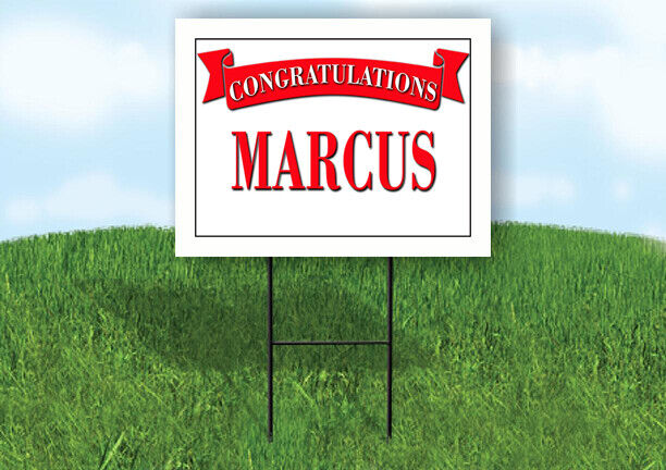 MARCUS CONGRATULATIONS RED BANNER 18in x 24in Yard sign with Stand