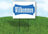 WILLKOMMEN BLUE TAG Yard Sign Road with Stand LAWN SIGN