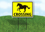 HORSE HORSES CROSSING XING YELLOW Plastic Yard Sign ROAD SIGN with Stand