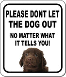 PLEASE DONT LET THE DOG OUT Retriever Flat-Coated Metal Aluminum Composite Sign
