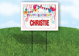 CHRISTIE HAPPY BIRTHDAY BALLOONS 18 in x 24 in Yard Sign Road Sign with Stand