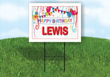 LEWIS HAPPY BIRTHDAY BALLOONS 18 in x 24 in Yard Sign Road Sign with Stand