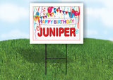 JUNIPER HAPPY BIRTHDAY BALLOONS 18 in x 24 in Yard Sign Road Sign with Stand