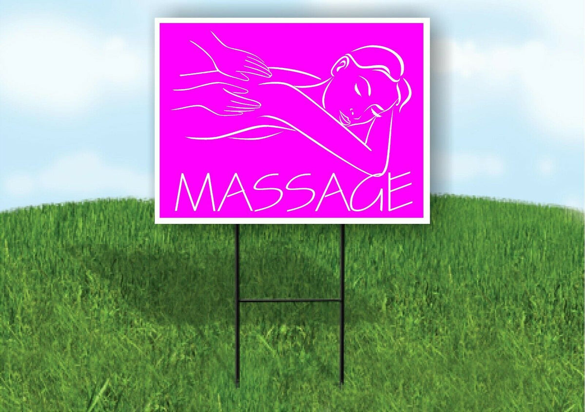 MASSAGE THERAPY HANDS PINK Plastic Yard Sign ROAD SIGN with Stand