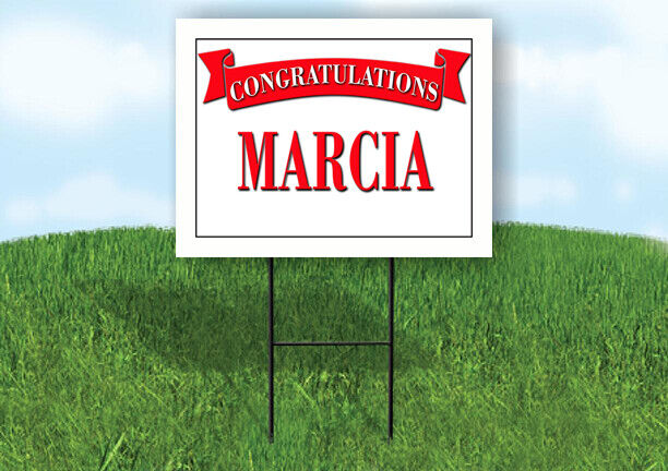 MARCIA CONGRATULATIONS RED BANNER 18in x 24in Yard sign with Stand