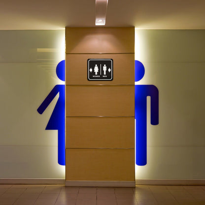 BATHROOM RESTROOM MEN RIGHT ARROW WOMEN LEFT ARROW BLACK Aluminum composite sign