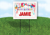 JAMIE HAPPY BIRTHDAY BALLOONS 18 in x 24 in Yard Sign Road Sign with Stand