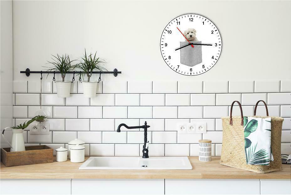 Maltese In Your Pocket Dog kitchen living room Wall Clock