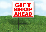 GIFT SHOP AHEAD RED WHITE Yard Sign Road with Stand LAWN SIGN
