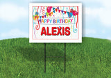 ALEXIS HAPPY BIRTHDAY BALLOONS 18 in x 24 in Yard Sign Road Sign with Stand
