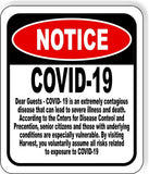 NOTICE Dear Guests disclaimer restaurant enter at risk Aluminum composite sign